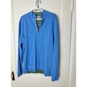 Tommy Bahama Reversible Blue Green Cotton Quarter Zip Sweater Men's Large